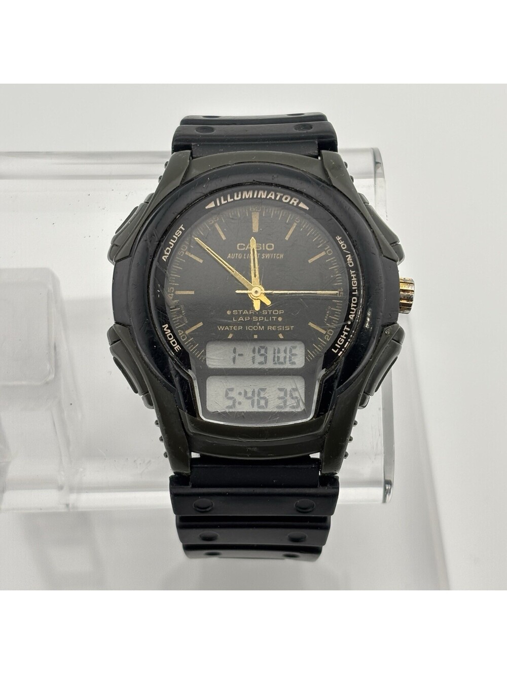 Casio WS-300 Illuminator Olive Green Black Gold Analog Digital 39mm Lap Memory
